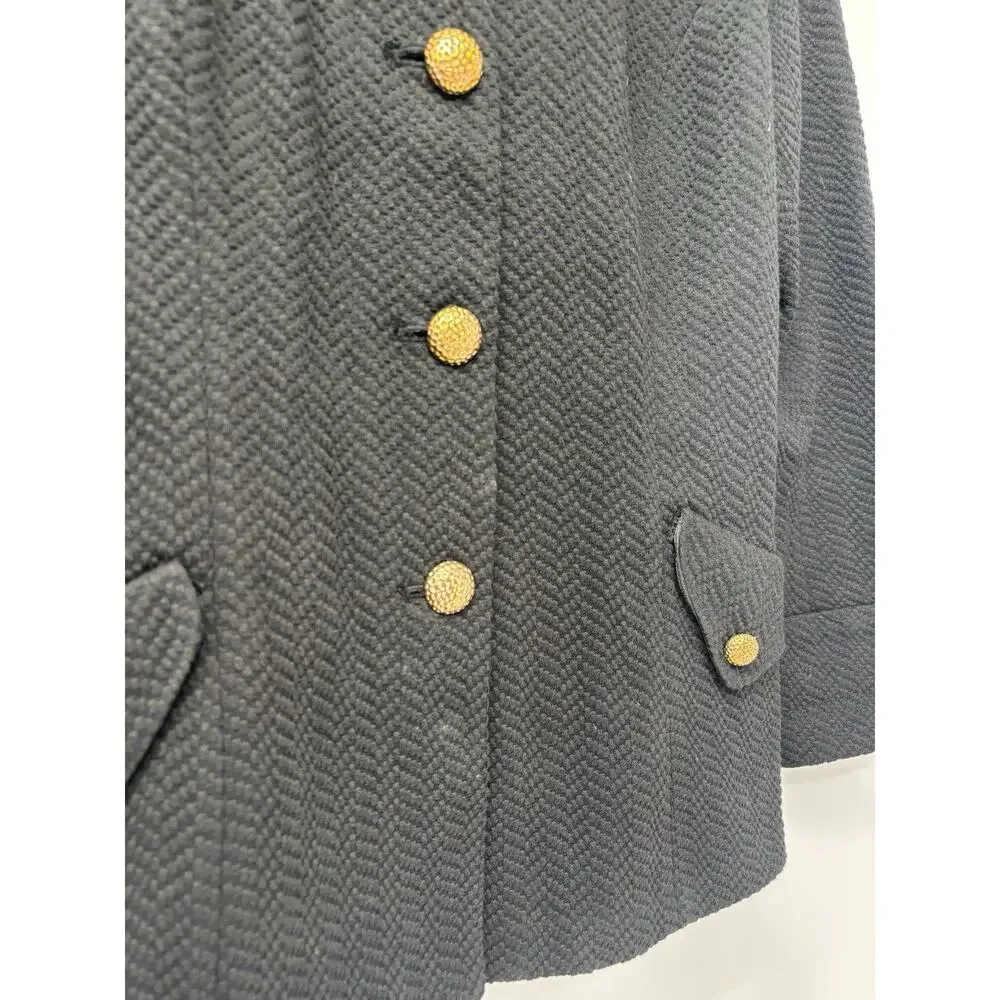 Joan Rivers Womens Black Textured Blazer Jacket Size Medium Gold Buttons Pockets